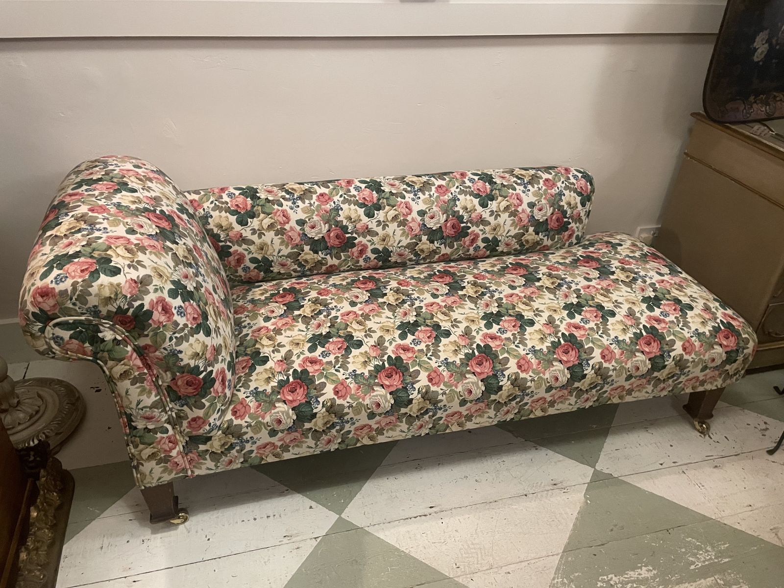 Edwardian Chaise Longue Mahogany With New Sanderson Upholstery photo 1495.0