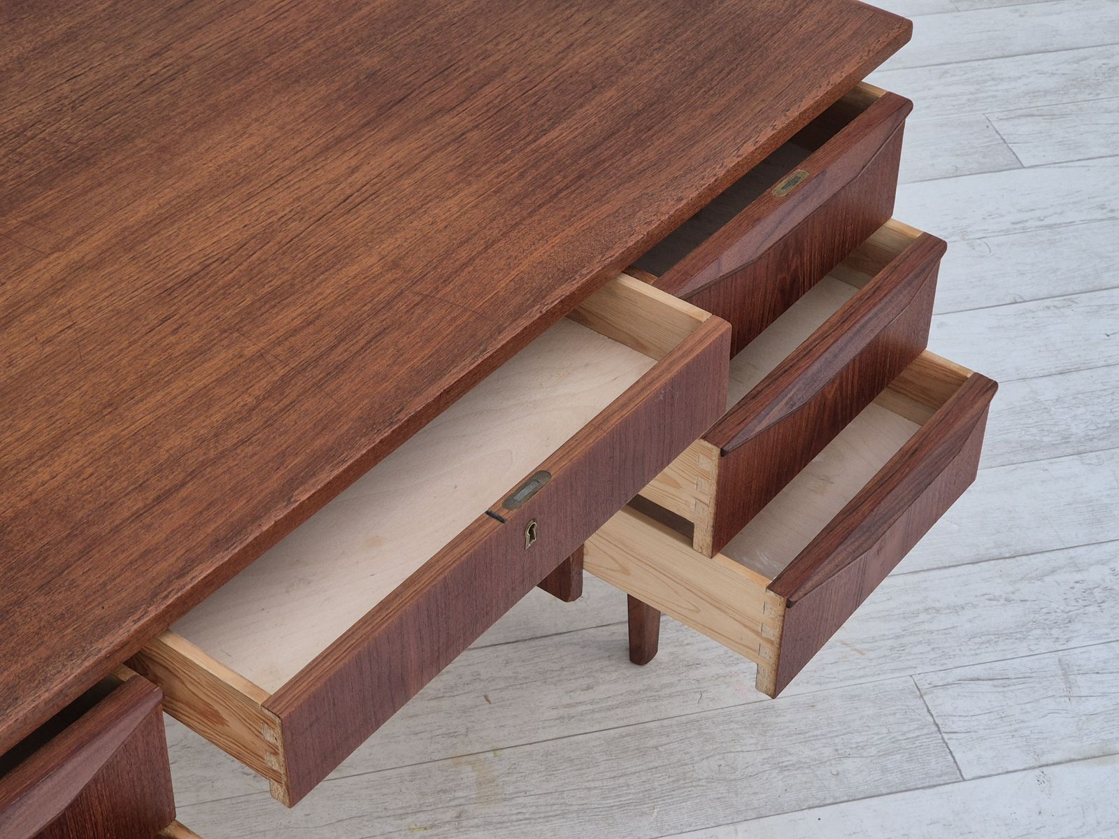 1960s, Danish Desk, Drawers, Teak Wood, Original. photo vintage