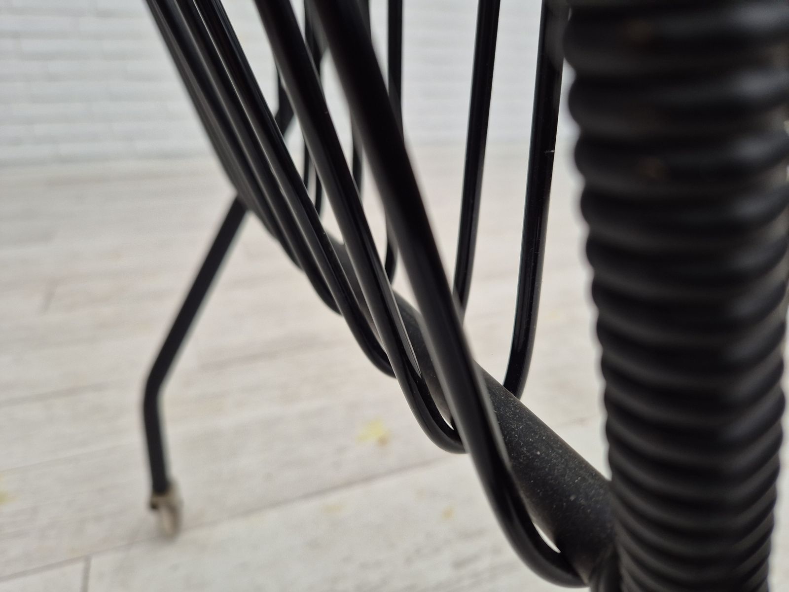 1970s, Scandinavian Side Table, Original Condition, Glass, Wood, Metal, Plastic Rope. photo vintage