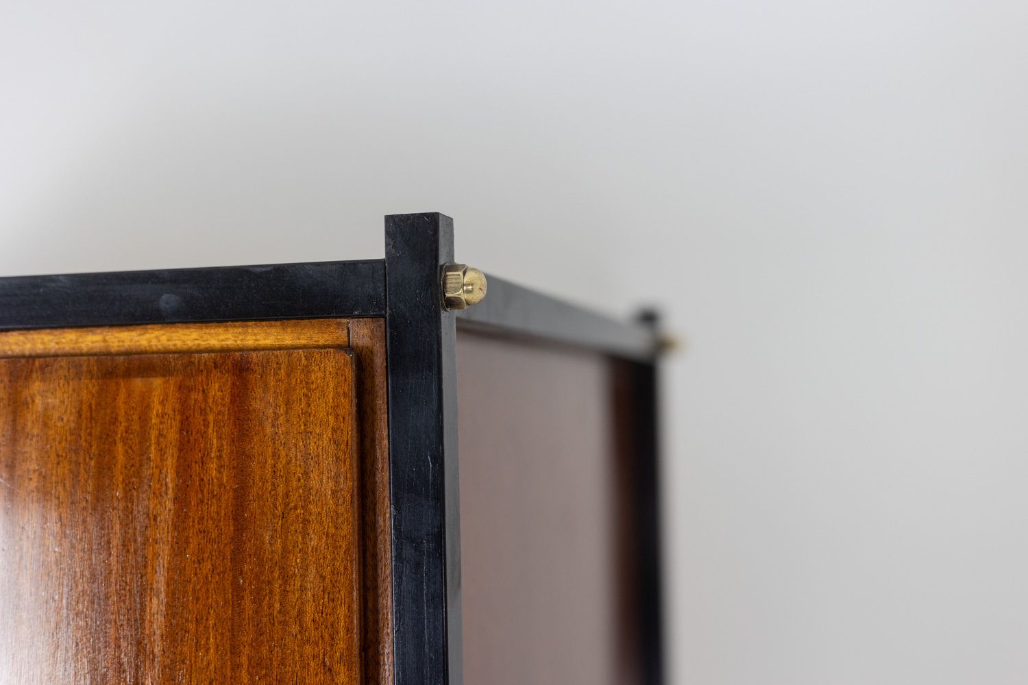 Pair Of Cabinets In Mahogany Veneer And Black Lacquered Iron. 1950s. photo 6900.0