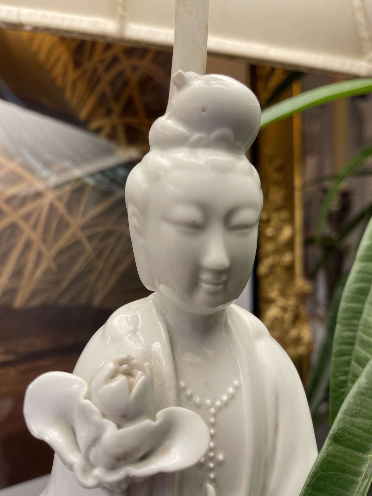 A Pair Of Vintage Blanc De Chine Guanyin Figure Table Lamps photo vintage