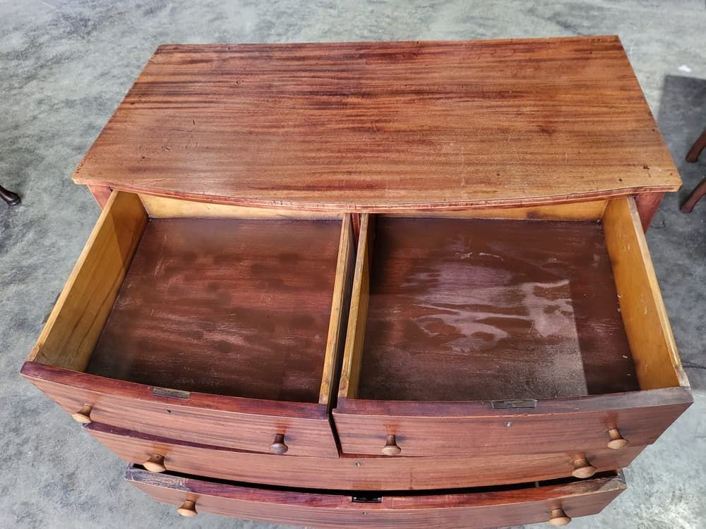 Vintage 20thc Bow Front Chest Of Drawers 2 Over 2 Tapered Legs photo Furniture