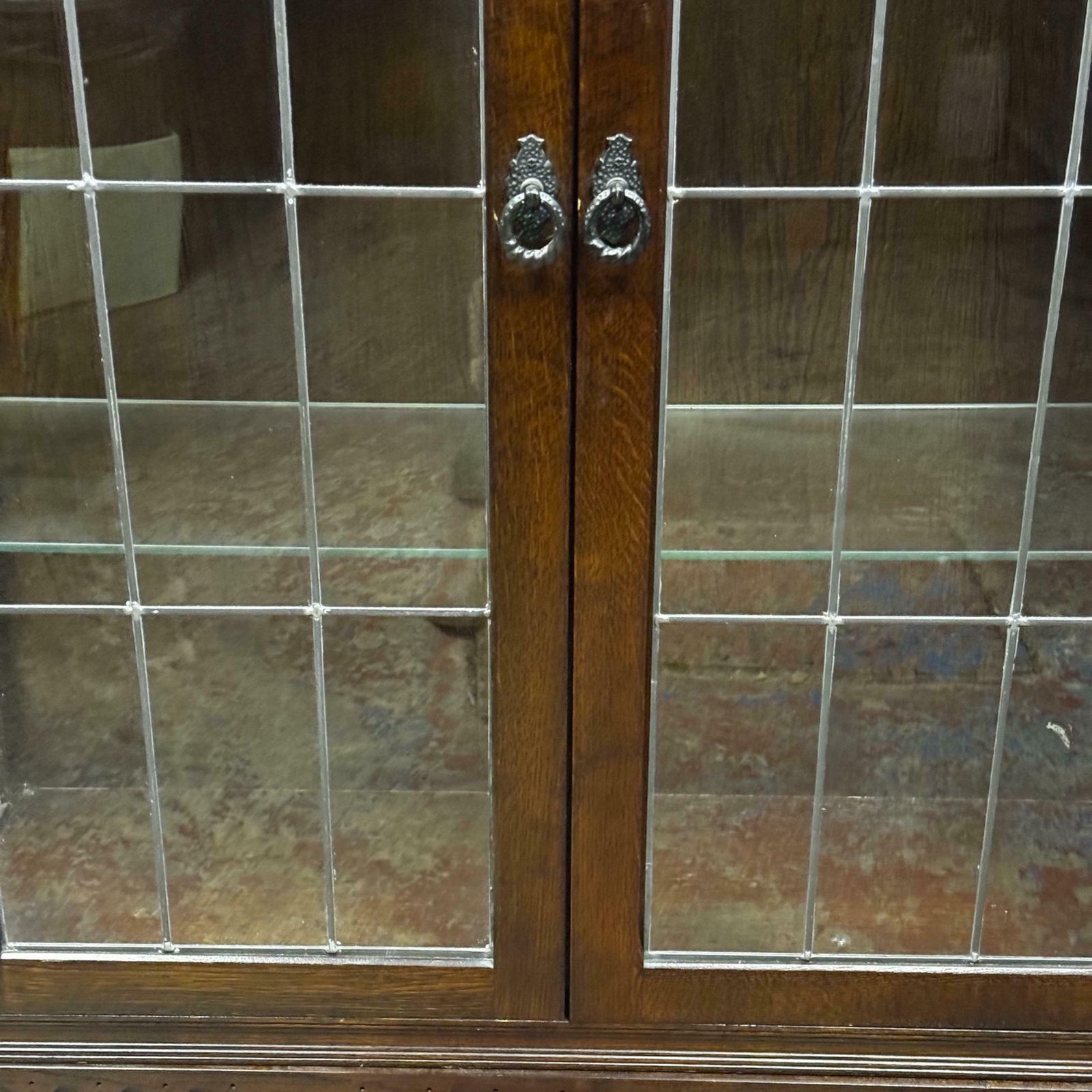 Vintage Oak Glass Fronted Bookcase C1960 / Internal Lighting / Lower Drawer photo vinterior