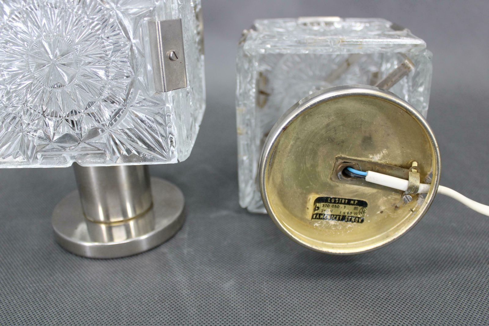1970s Pair Of Glass Table Lamps By Kamenicky Senov, Czechoslovakia photo vintage