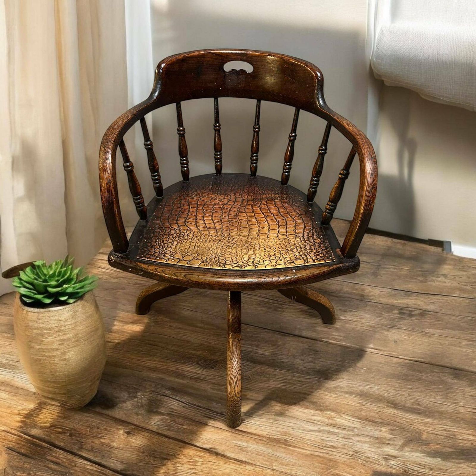 Antique Edwardian Oak Desk Chair C1910