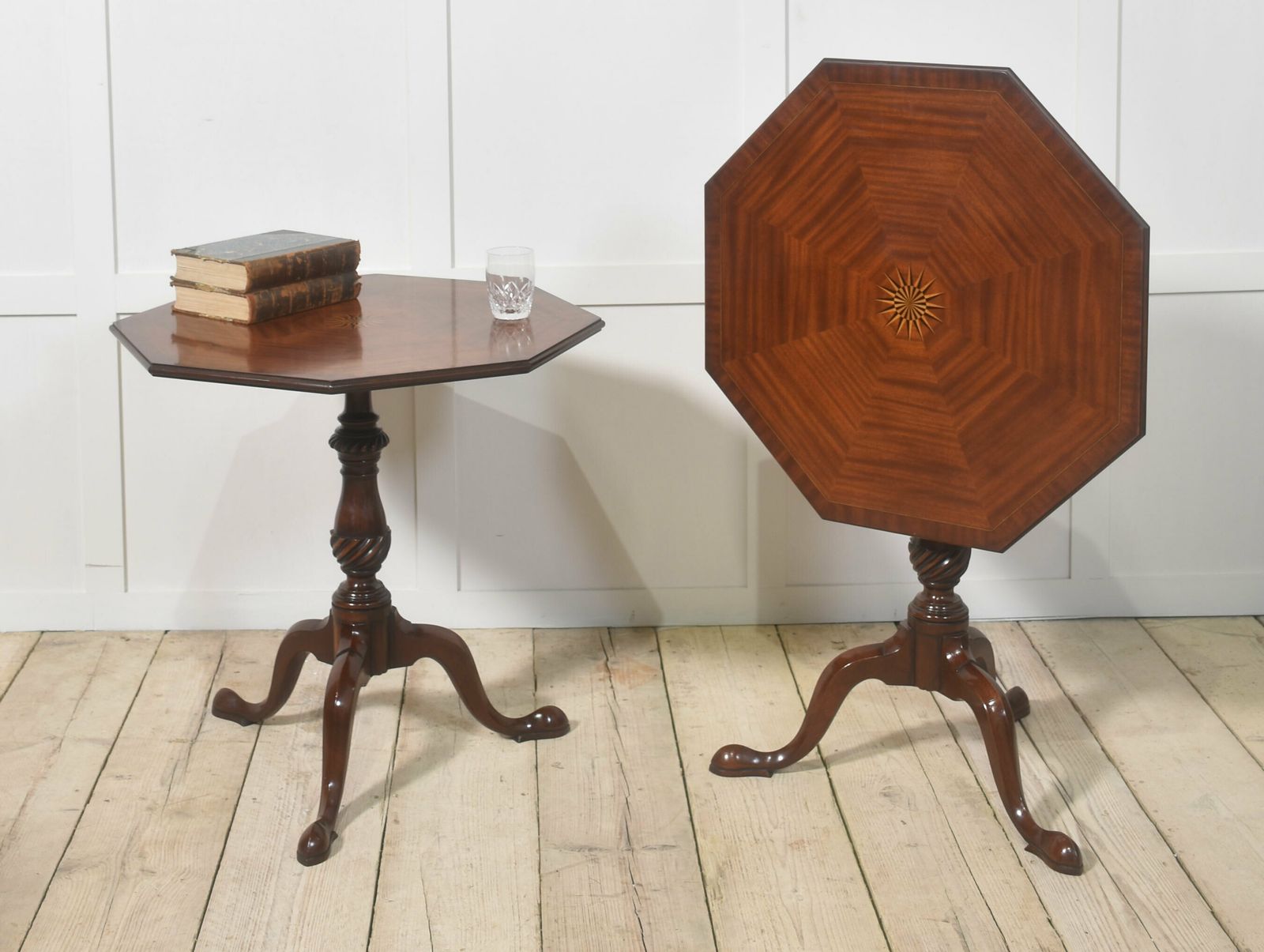 2994.0 Pair Of Inlaid Mahogany Tripod Tables photo