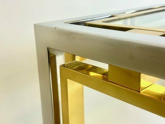 Italian Coffee Table In Chrome & Glass & Brass, 1970s photo buy