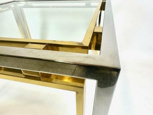 photo furniture Italian Coffee Table In Chrome & Glass & Brass, 1970s