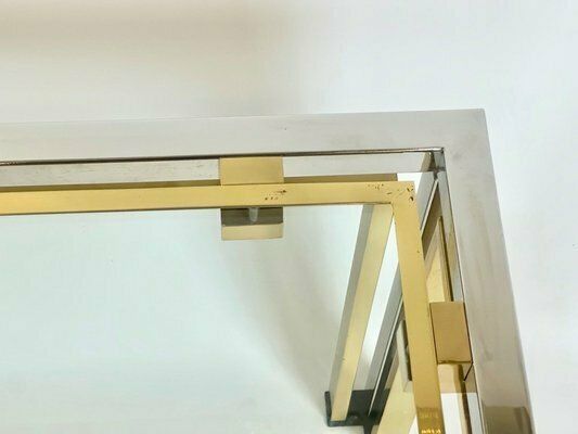 1327.0 Italian Coffee Table In Chrome & Glass & Brass, 1970s photo