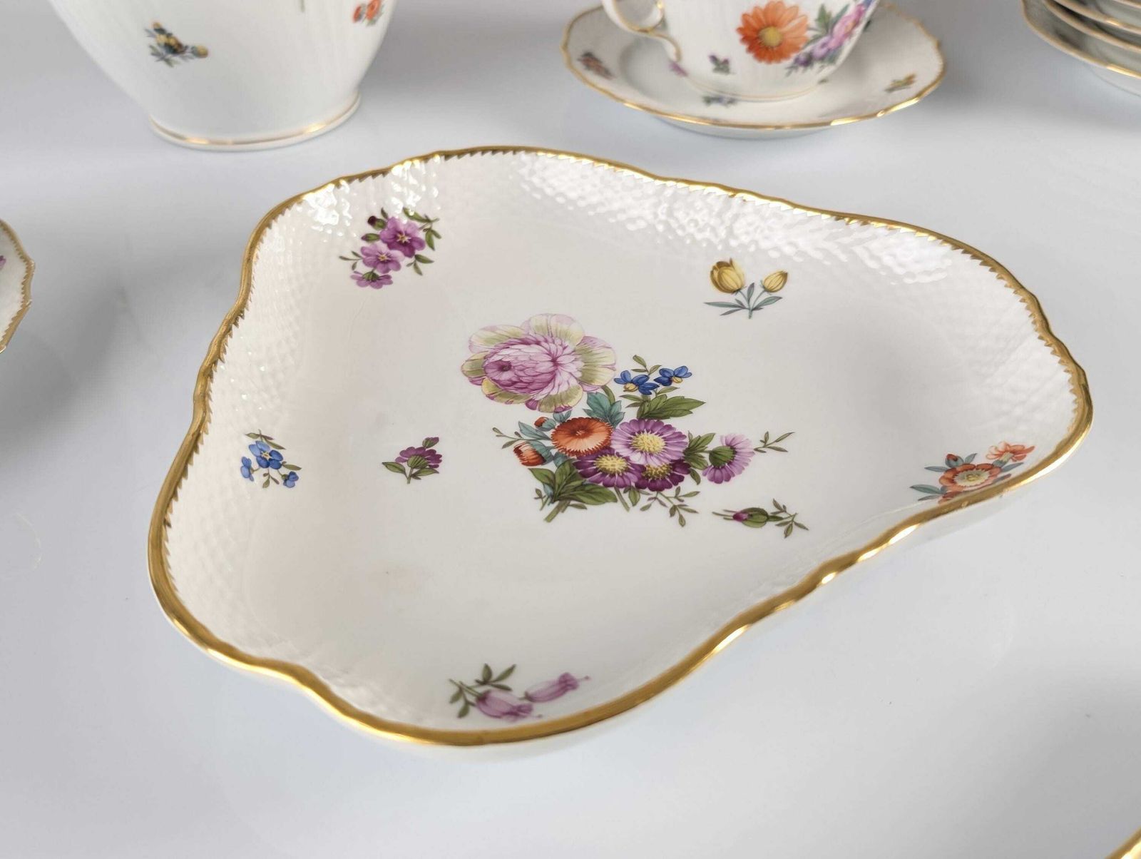 Royal Copenhagen Coffee/Tea Set With Hand Painted Saxony Flowers 1930s photo 433.0
