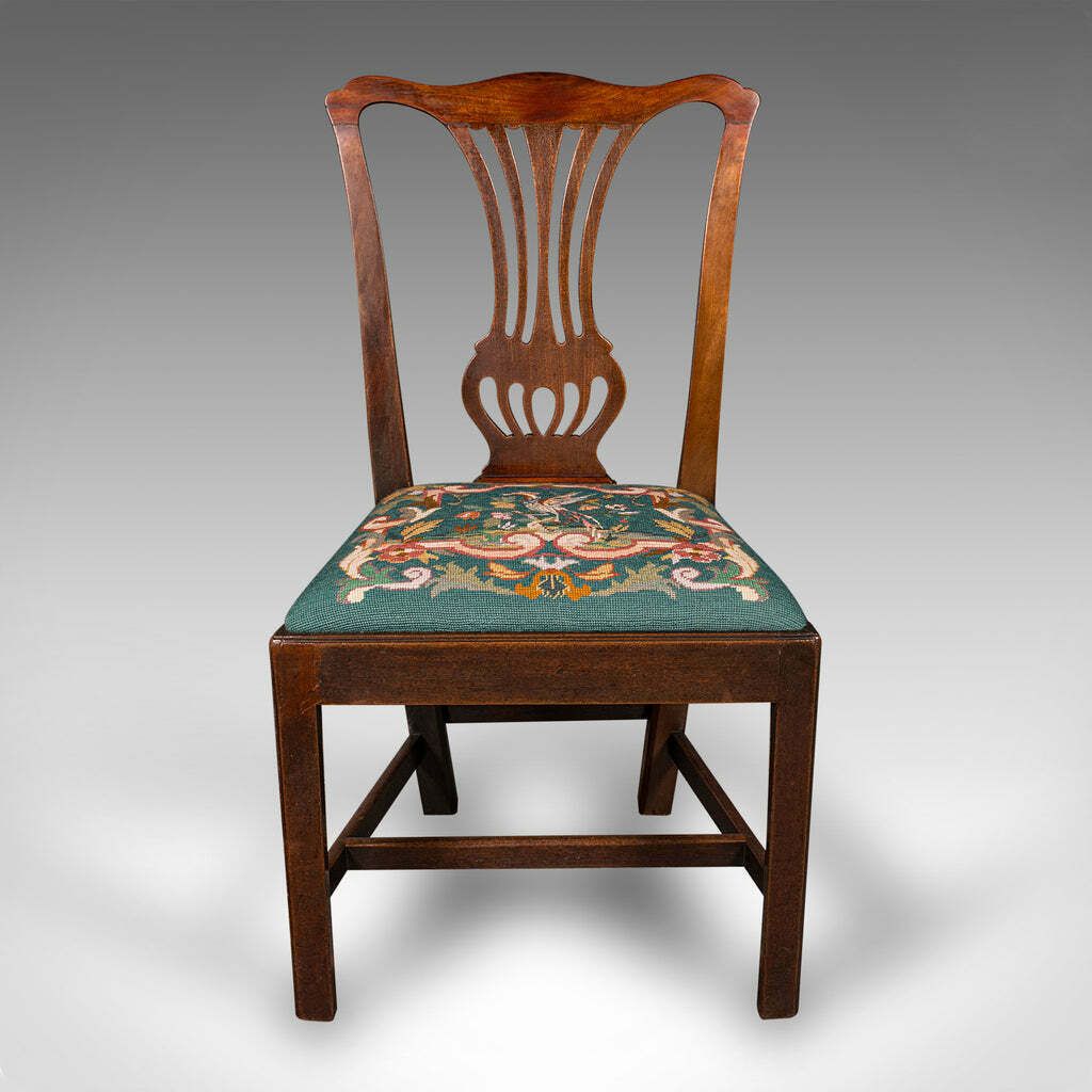 Antique Embroidered Side Chair, English, Hall, Morning Room, Georgian, C.1800 photo furniture