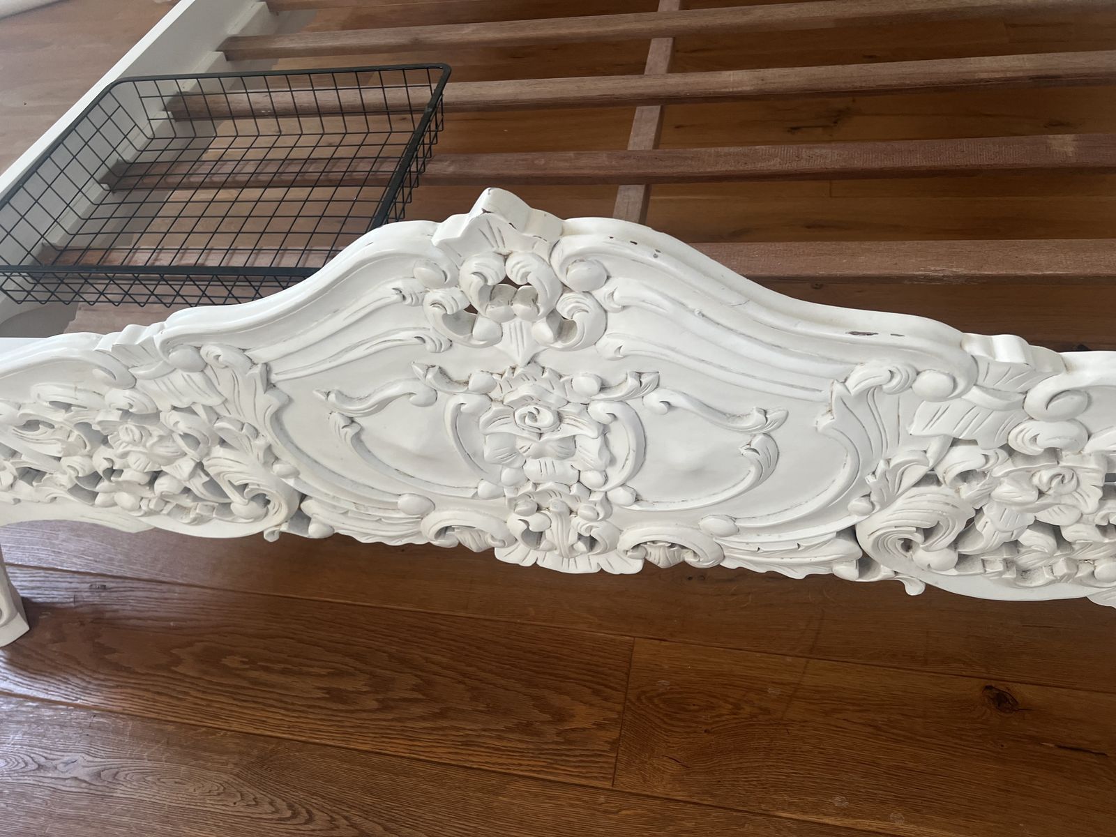 Furniture Ornate French Style Rococo Off White Painted King Wooden Mahogany Carved Bed And Side Tables X 2 photo