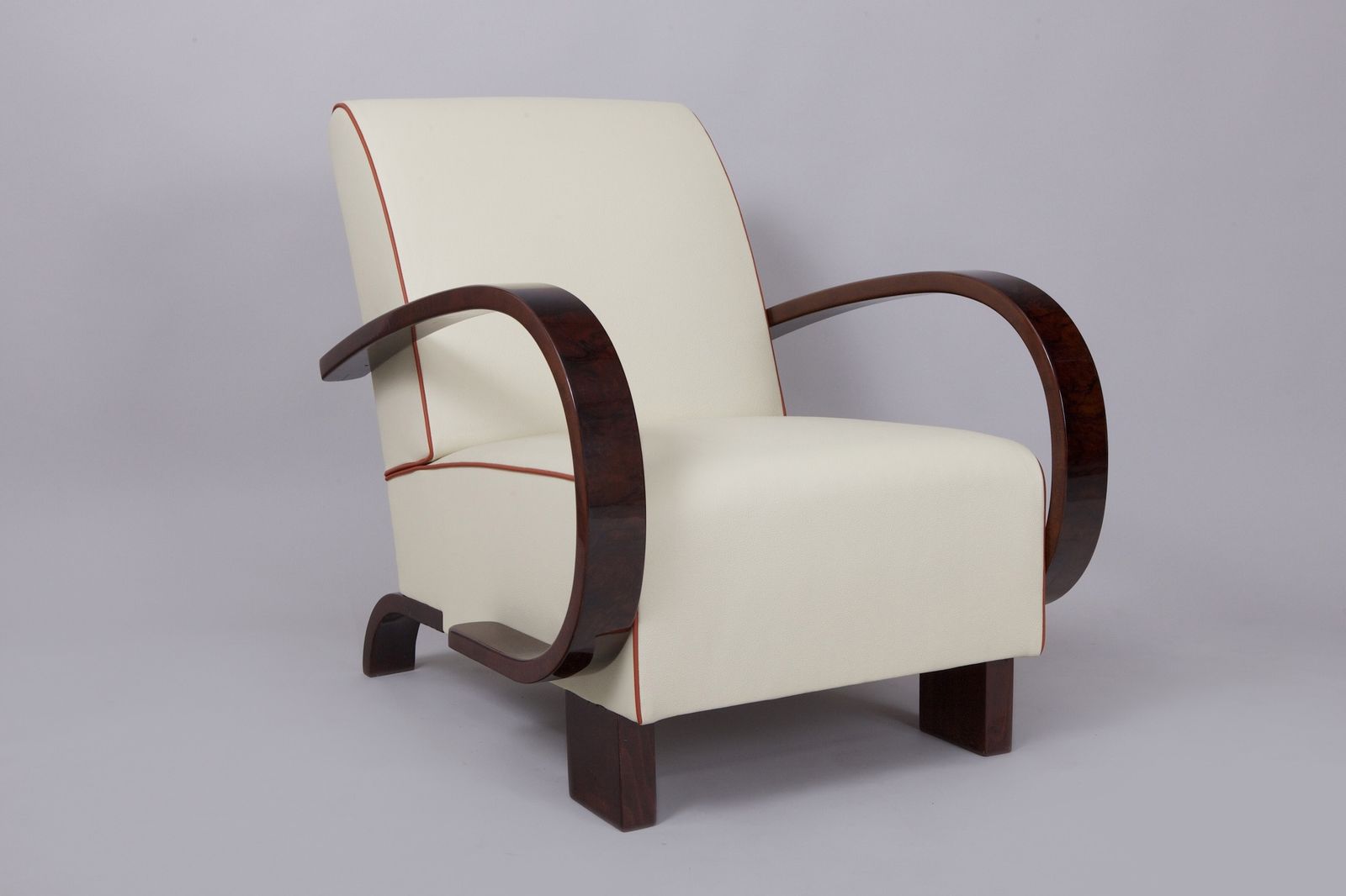 photo for sale Restored Art Deco Armchair, Walnut, New Upholstery, Czech, 1930s