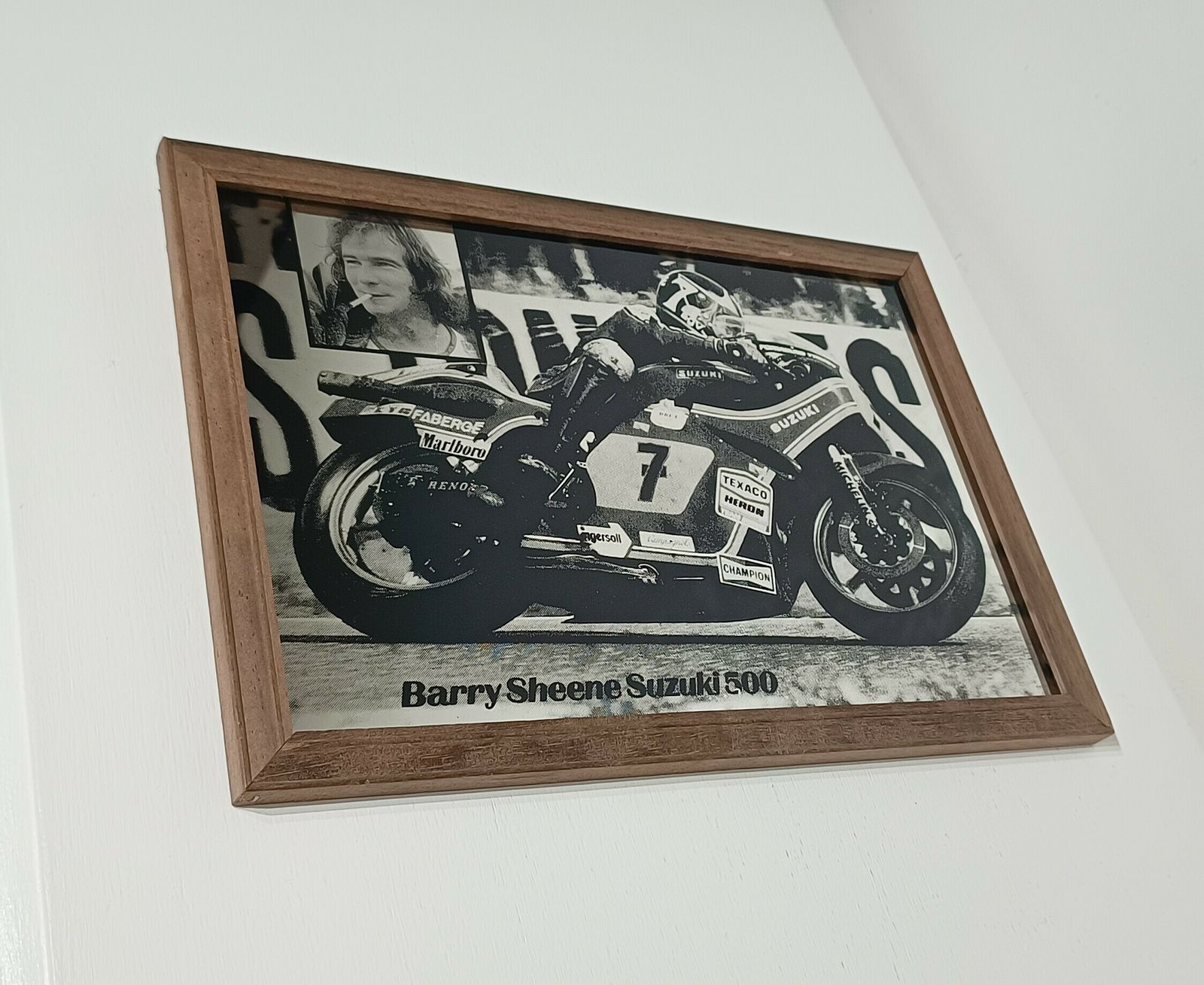 1970 Barry Sheen Suzuki 500 Motorcycle Picture Mirror. photo for sale