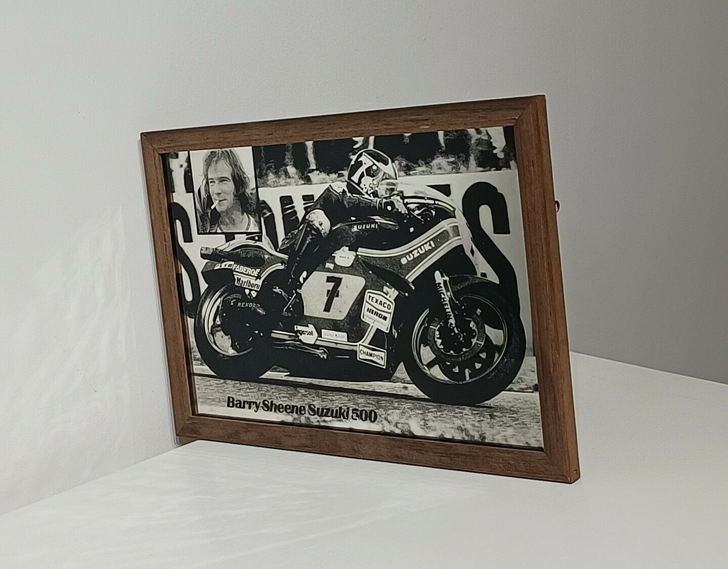 1970 Barry Sheen Suzuki 500 Motorcycle Picture Mirror. photo Home Decor