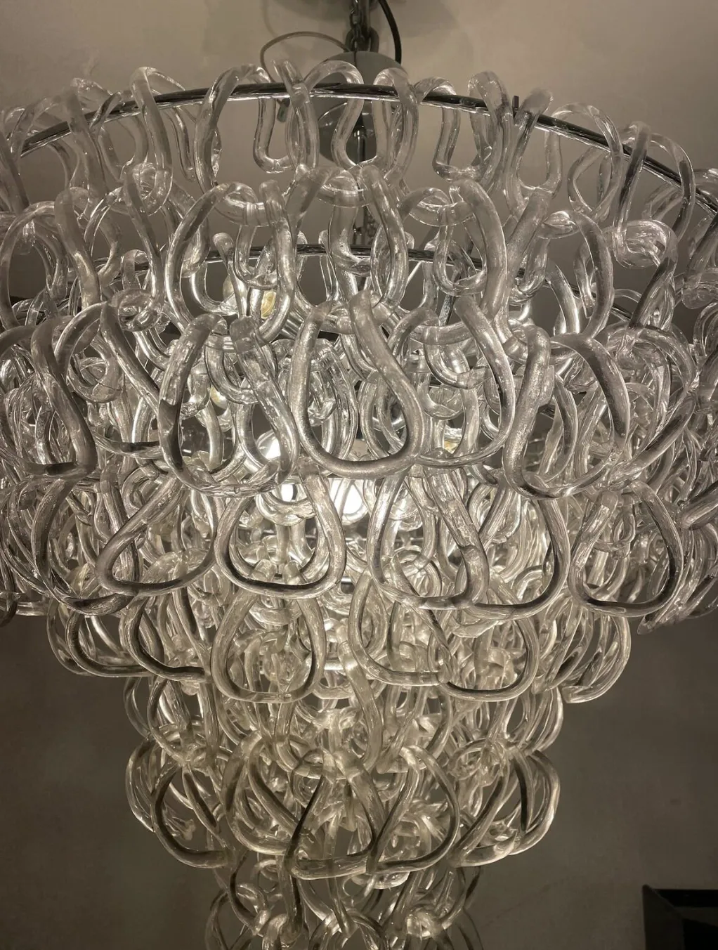 Glass Chandelier By Angelo Mangiarotti For Vistosi, Italy 1970s photo for sale