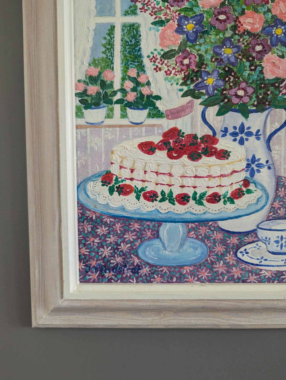 Cake & Blooms Oil Painting, 1990s photo 457.0