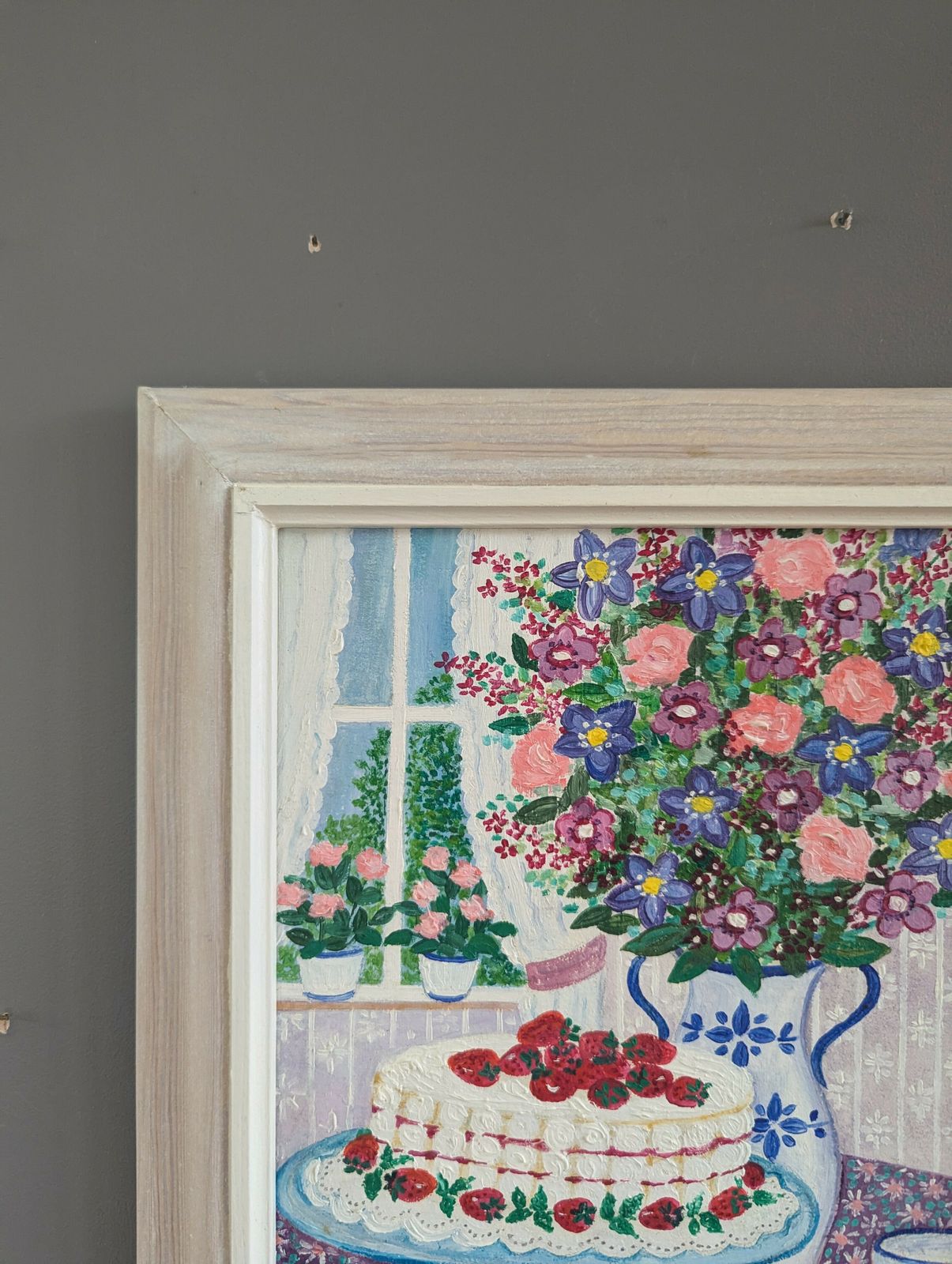 Cake & Blooms Oil Painting, 1990s photo vinterior