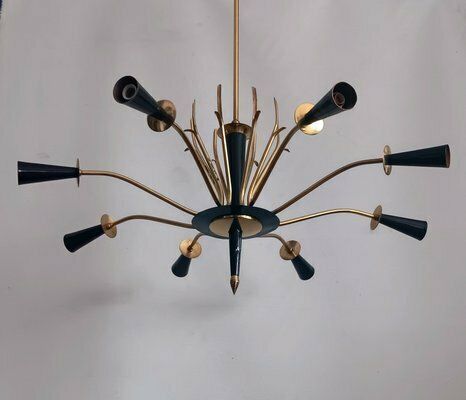 Mid Century Italian Brass Chandelier In The Style Of Oscar Torlasco, 1950s photo furniture