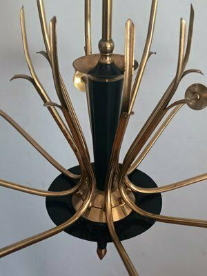 Mid Century Italian Brass Chandelier In The Style Of Oscar Torlasco, 1950s photo vintage