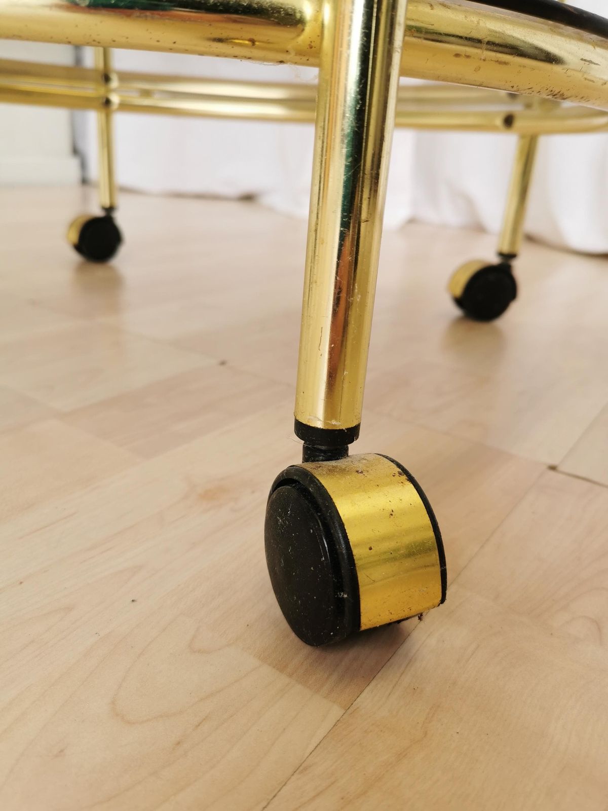 Vintage Serving Trolley With Metal And Smoked Glass / 1970s Mid Century Golden Rolling Side Table / Hollywood Regency Bar On Wheels photo Furniture