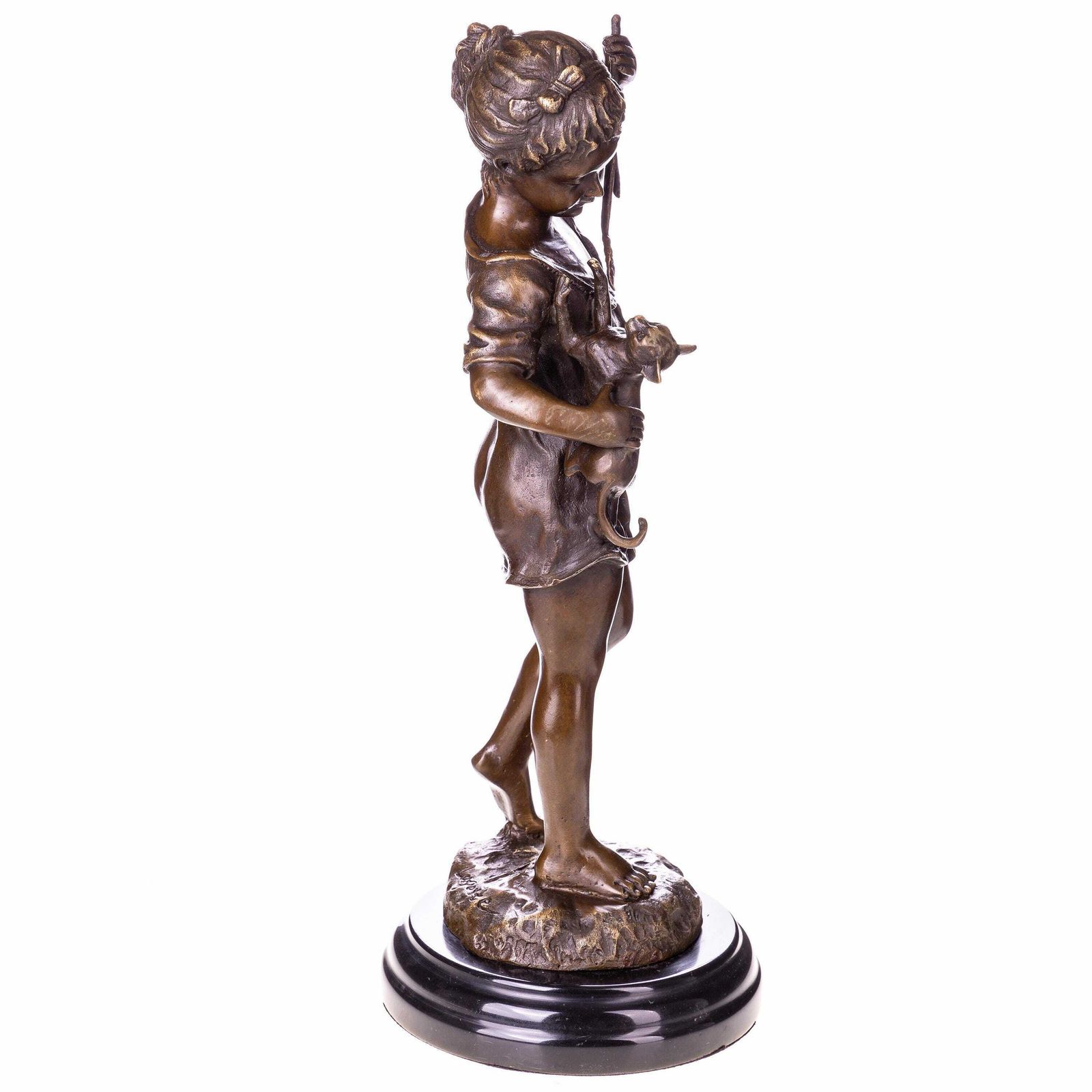 Charming Bronze Sculpture Of A Girl With A Cat – Girl With Cat, Art Piece, Home Decor, Garden Statue, Timeless Art, Elegant Design photo Art