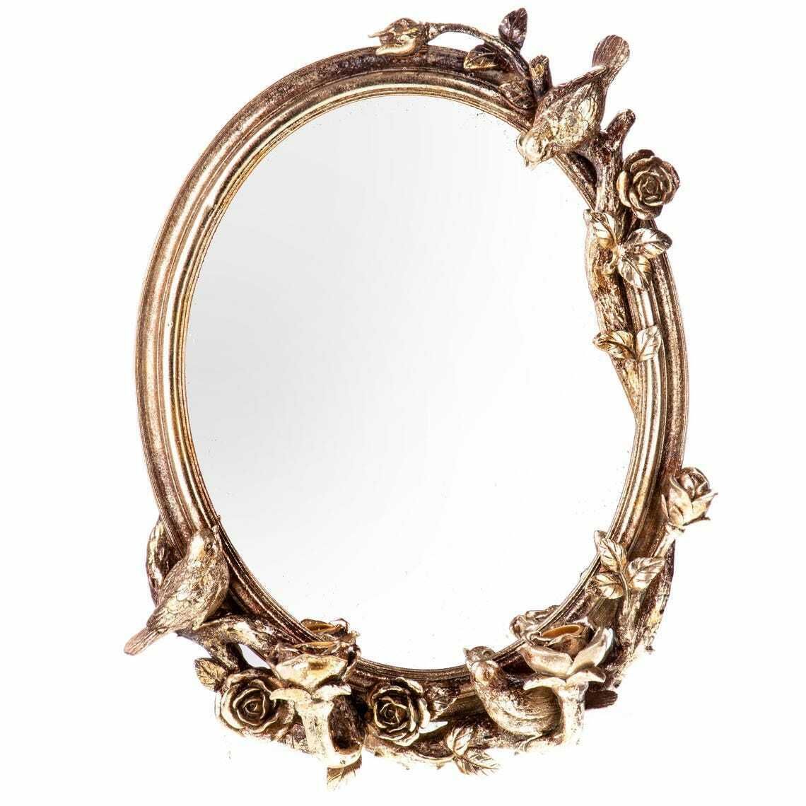 Elegant Polyresin Framed Mirror With Birds And Candle Holders – Polyresin Mirror, Bird Motif Frame, Decorative Mirror, Elegant Home Decor