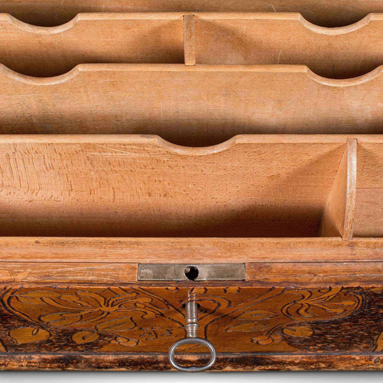 Home Decor Antique Pokerwork Stationery Box, English Desktop Tidy, Arts & Crafts, Victorian photo