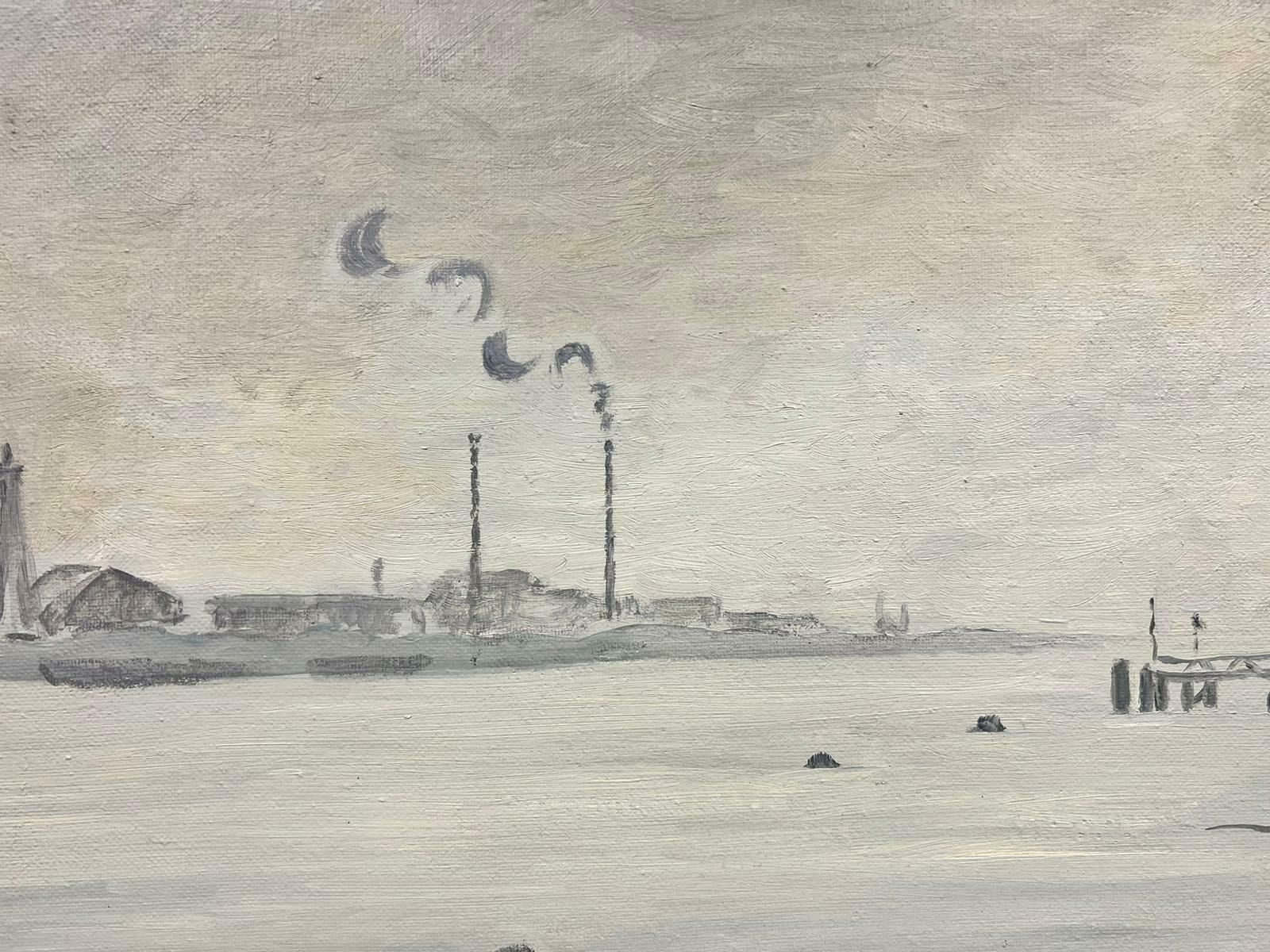 Guy Pichon Brooding & Atmospheric French Impressionist Signed Oil Quillebeuf Harbour20th Century photo for sale