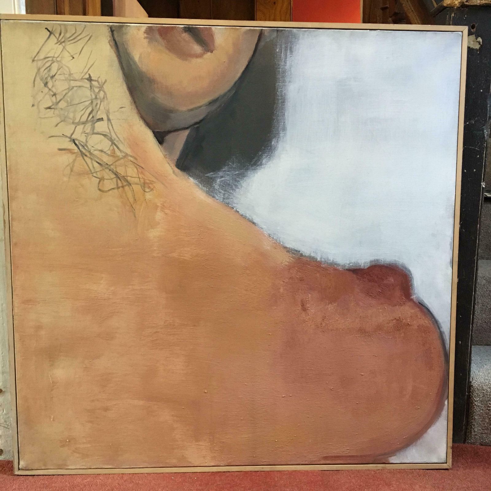 élisabeth Dujarric De La Rivièrehuge 1970s Parisian Nude Portrait Modernist Original Oil Painting Signed1979 photo vinterior