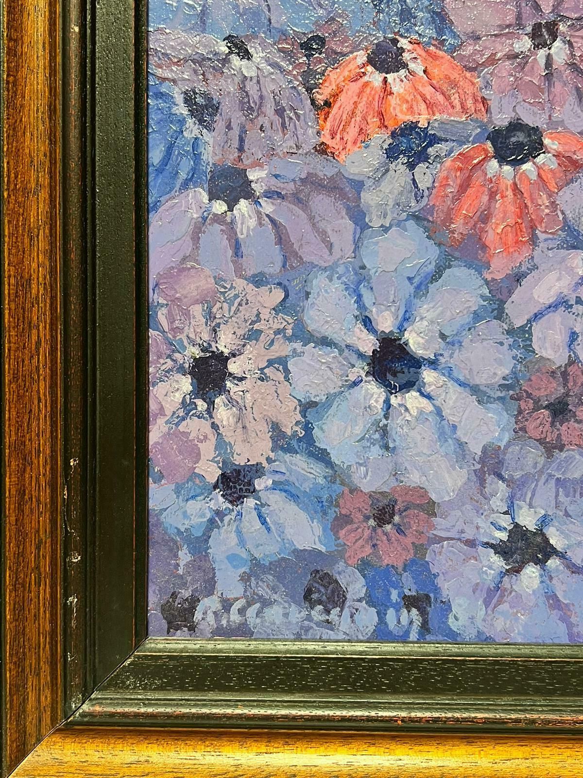 French Modernist Purple Flowers French Modernist Still Life Signed Painting photo for sale