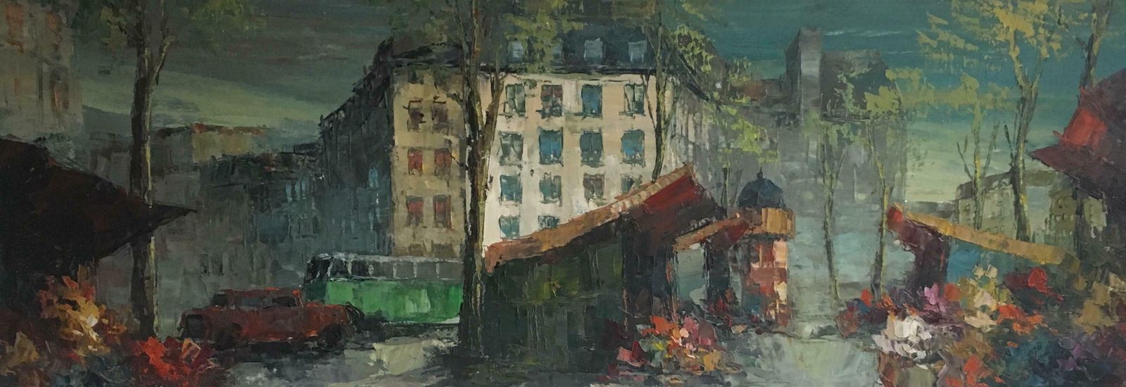 Unknownparisian Flower Market, Large Impressionist Landscape, Oil Paintingc.1950s