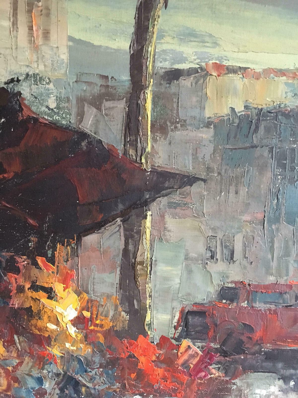 Unknownparisian Flower Market, Large Impressionist Landscape, Oil Paintingc.1950s photo for sale