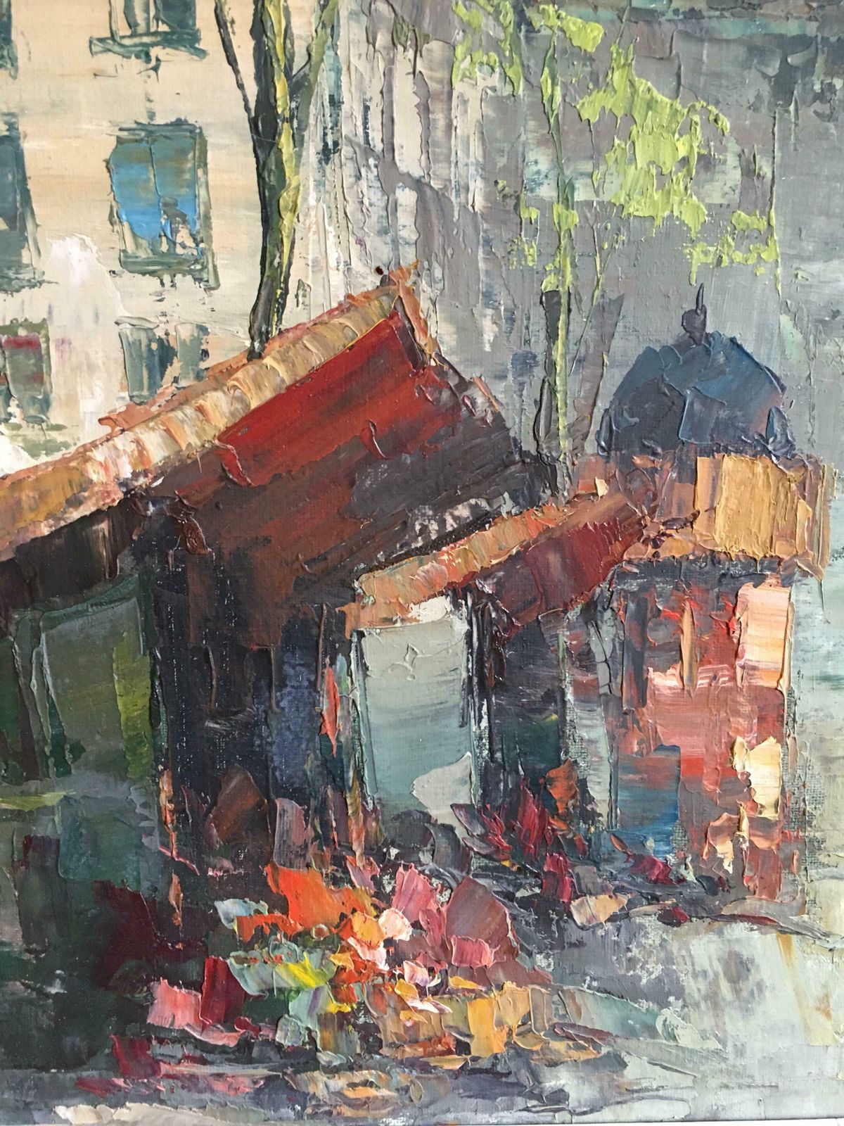 Unknownparisian Flower Market, Large Impressionist Landscape, Oil Paintingc.1950s photo 1226.0