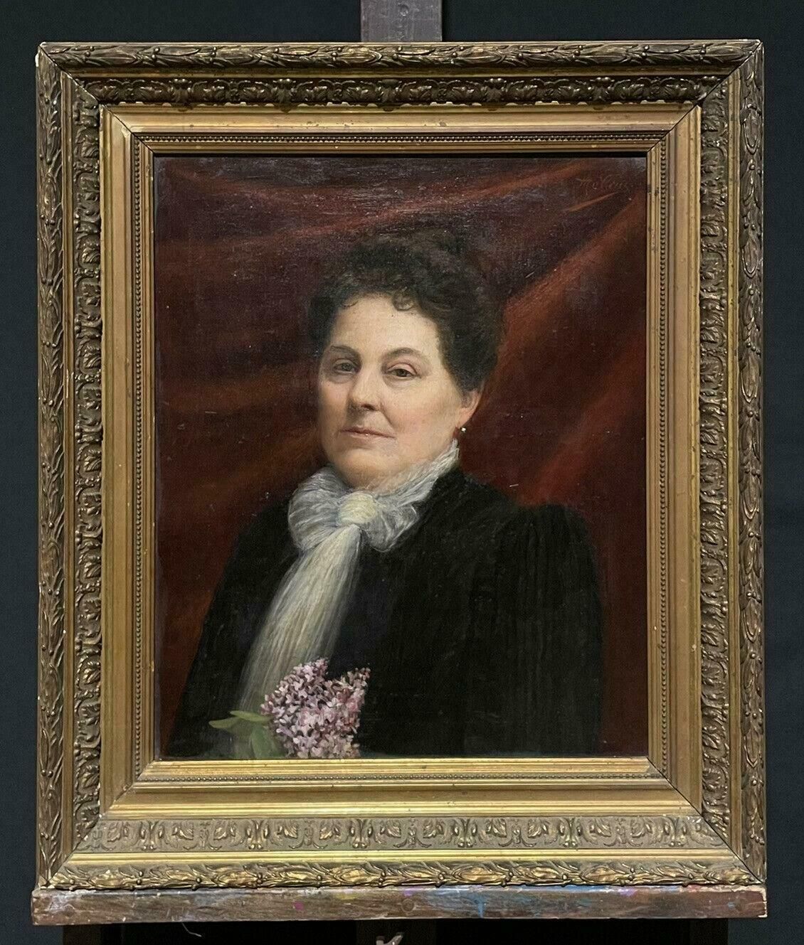 French Belle Epoqueantique French Belle Epoque Portrait Of A Lady With Flowers, Original Framec. 1890's