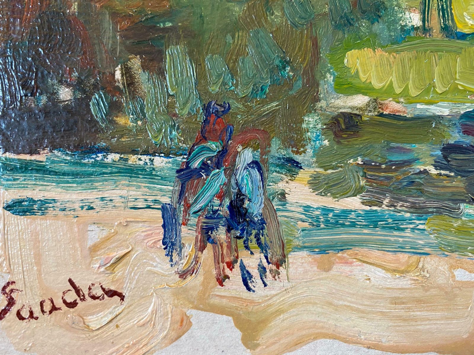 Saddawalk In The Park French Impressionist Landscape, Signed Oil Paintingc. 1980's photo Art
