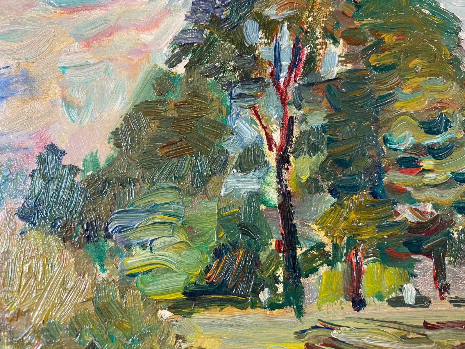 Saddawalk In The Park French Impressionist Landscape, Signed Oil Paintingc. 1980's photo 409.0
