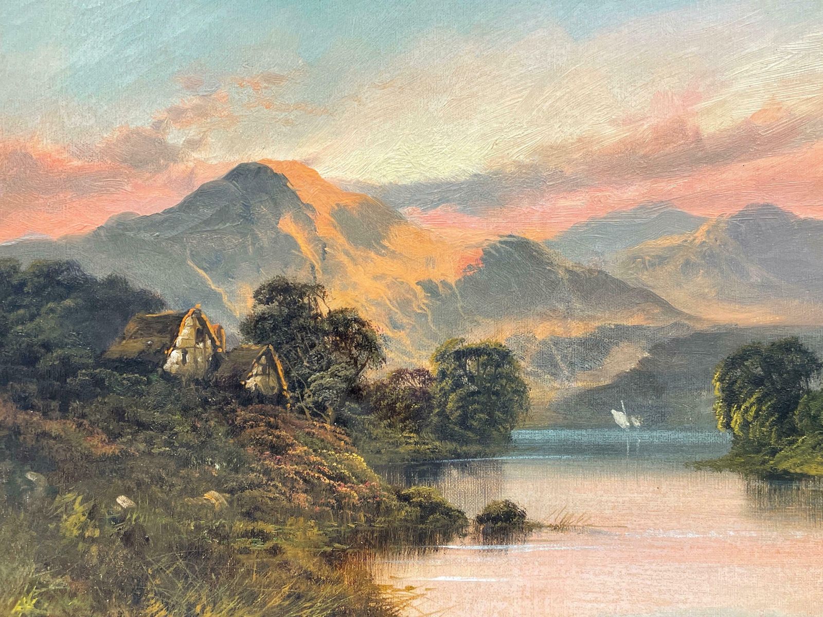 Arthur Stanfordantique Scottish Highlands Oil Painting Sunset Over The Loch, Signed & Framed photo 1481.0
