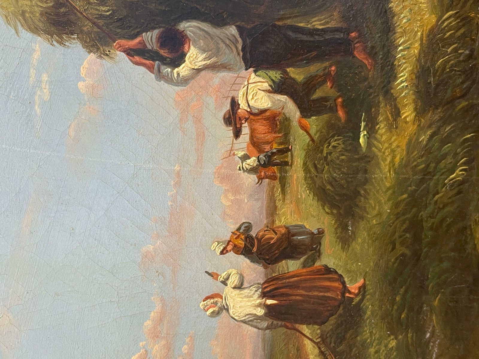 19thc Frenchharvest Workers Loading Hay Cart In Summer Fields, 19th Century French Oil 19th Century photo vinterior