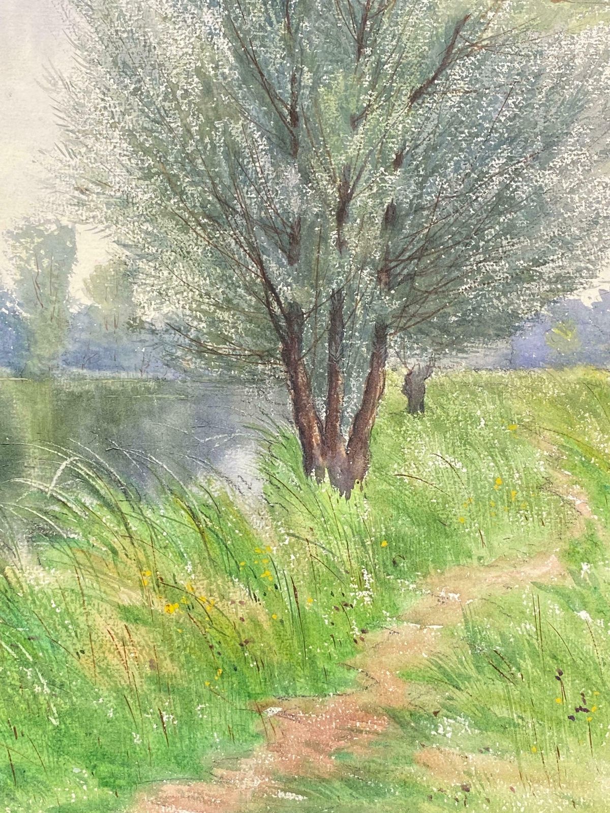 French Impressionistbright French Impressionist Antique Painting   Willow Trees By The River photo furniture
