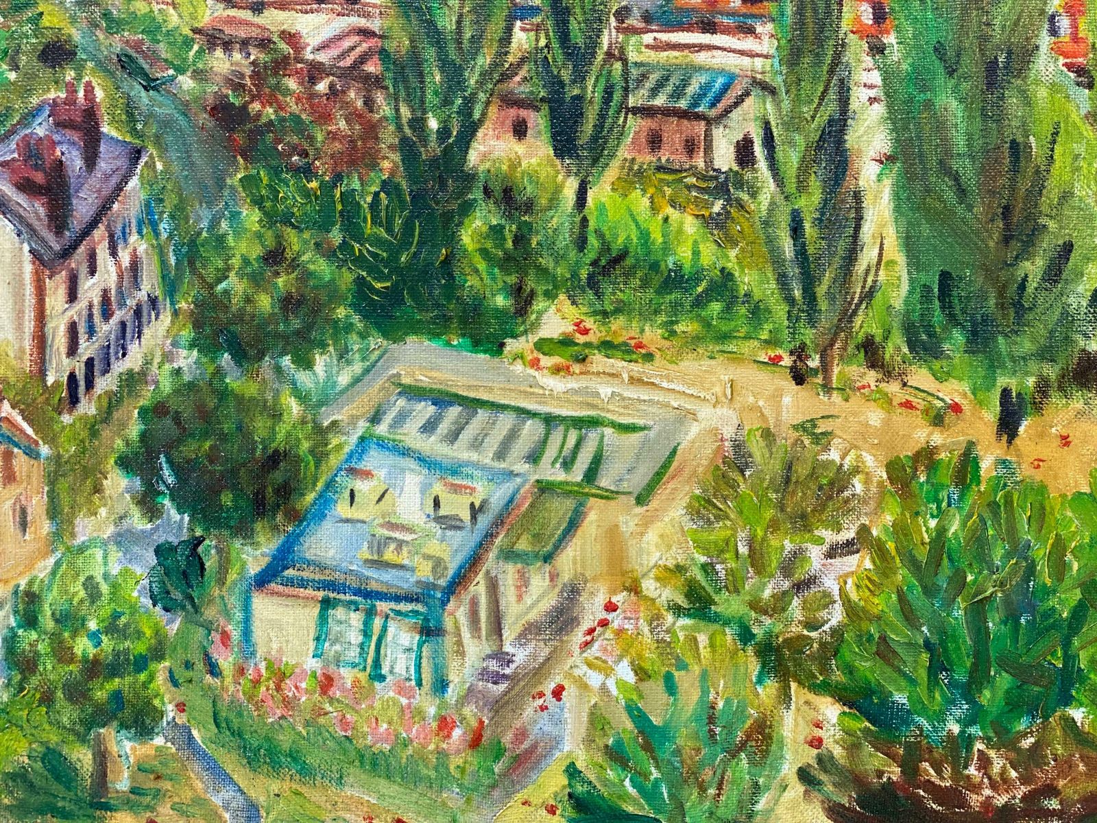 Post Impressionist Frenchlarge French Post Impressionist 20th Century Oil Painting On Canvas Green L/S photo Art