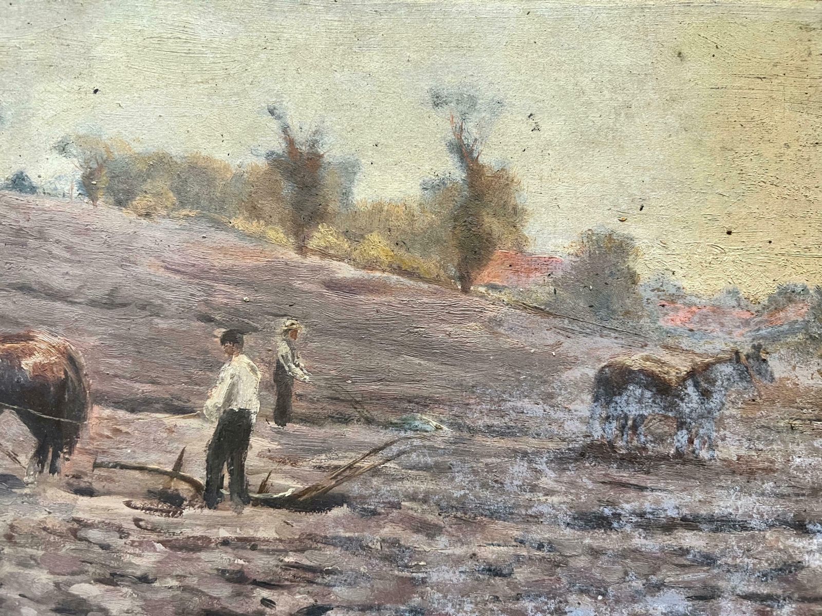 Antique English Antique Victorian English Oil Horses Harvesting With The Farmers photo furniture