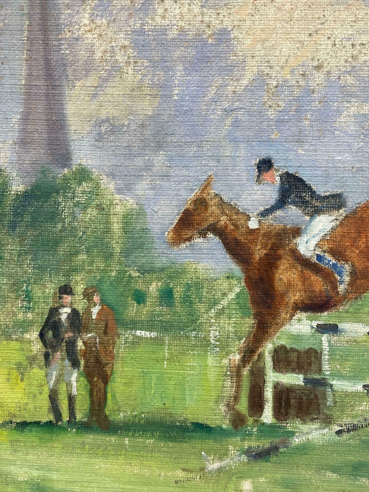 1950's English Schoolenglish Mid Century Oil The Horse Show Jumping Event Gymkhana With Judges photo Art