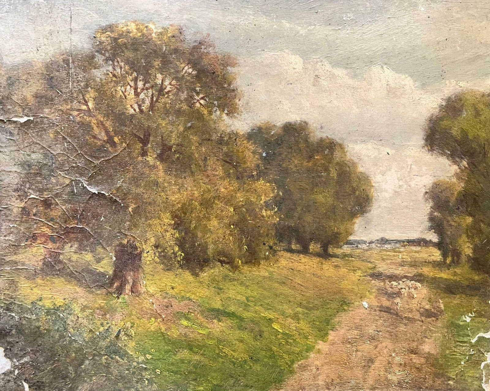 Antique English Antique Victorian English Oil Sheep Walking Down The Woodland Path