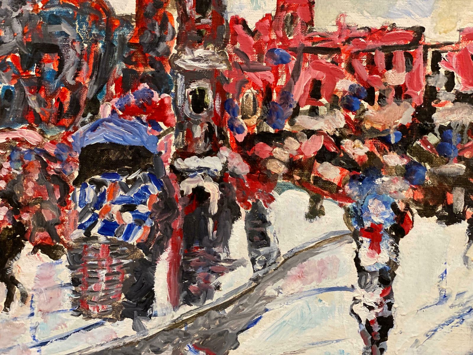 French Expressionistcolorful French Expressionist/ Fauvist Oil Painting Busy City Square  Figures photo vinterior