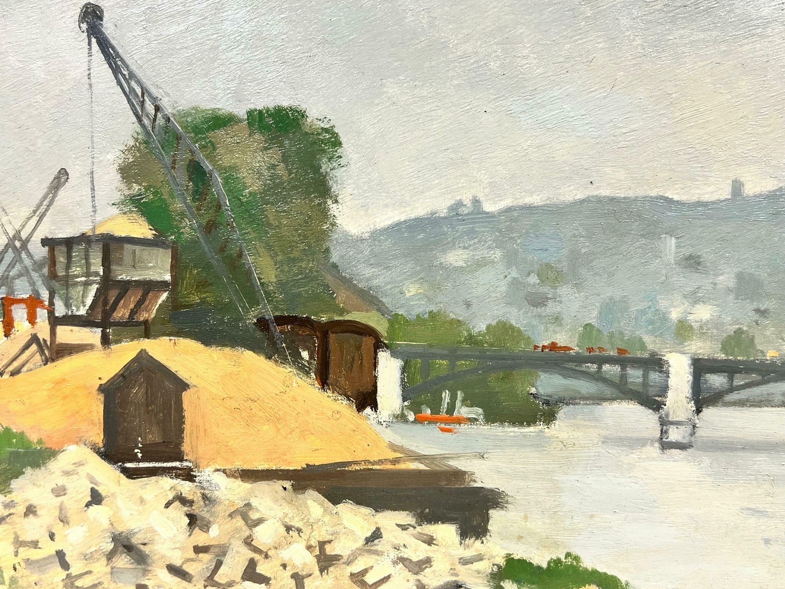 Rene Dureyearly 20th Century French Impressionist Signed Oil Industrial River Landscape photo 7660.0
