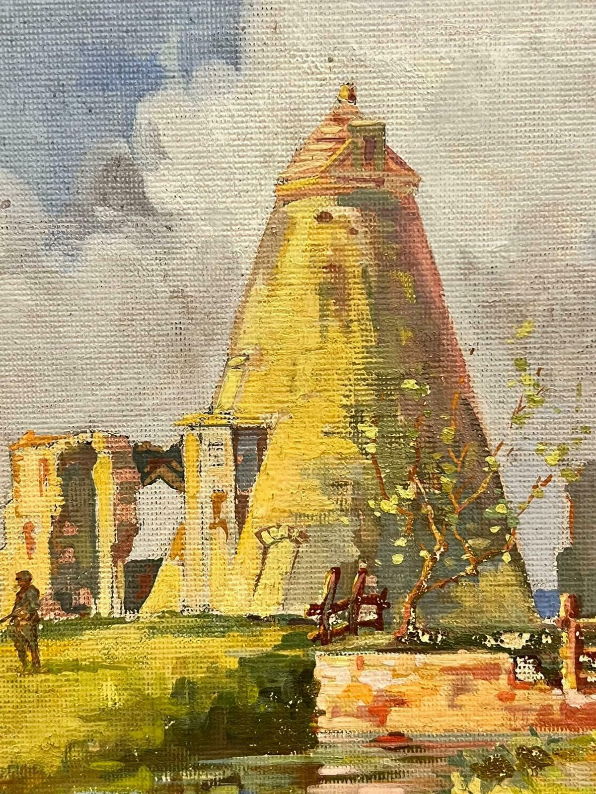Frank Duffieldbritish Mid 20th Century Impressionist Painting   Man Outside Tall Buildingc.1950's photo furniture