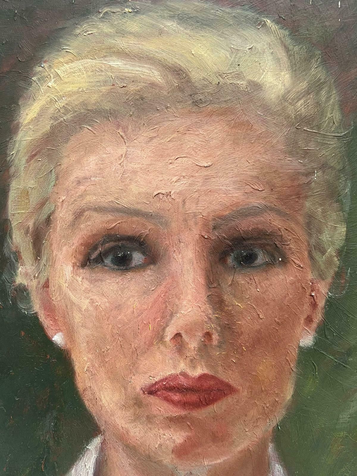 Geza Somerset Paddoncontemporary British Modernist Oil Portrait Of A Blonde Lady In Pearl Earrings photo Art