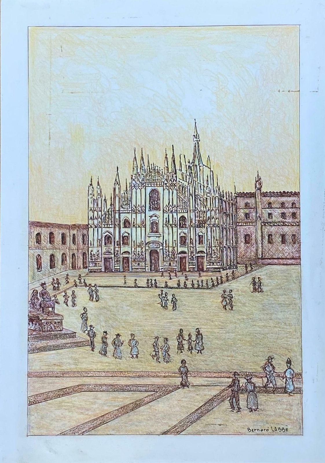 Bernard Labbe1950's Modernist Painting Signed   Milan Cathedral Cityscape1950's photo furniture