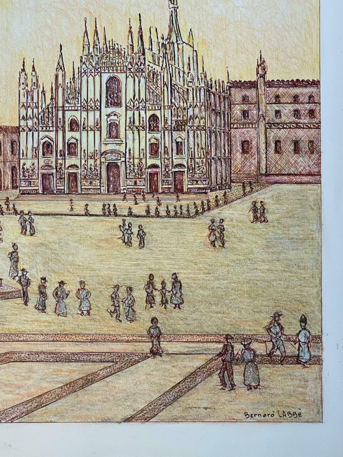 Bernard Labbe1950's Modernist Painting Signed   Milan Cathedral Cityscape1950's photo for sale